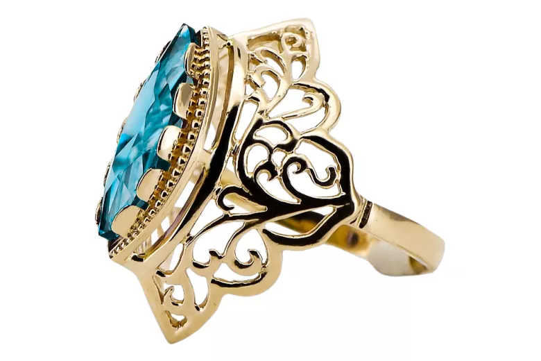 Oro amarillo de 14 quilates Aguamarina Anillo Artesanía vintage vrc017y